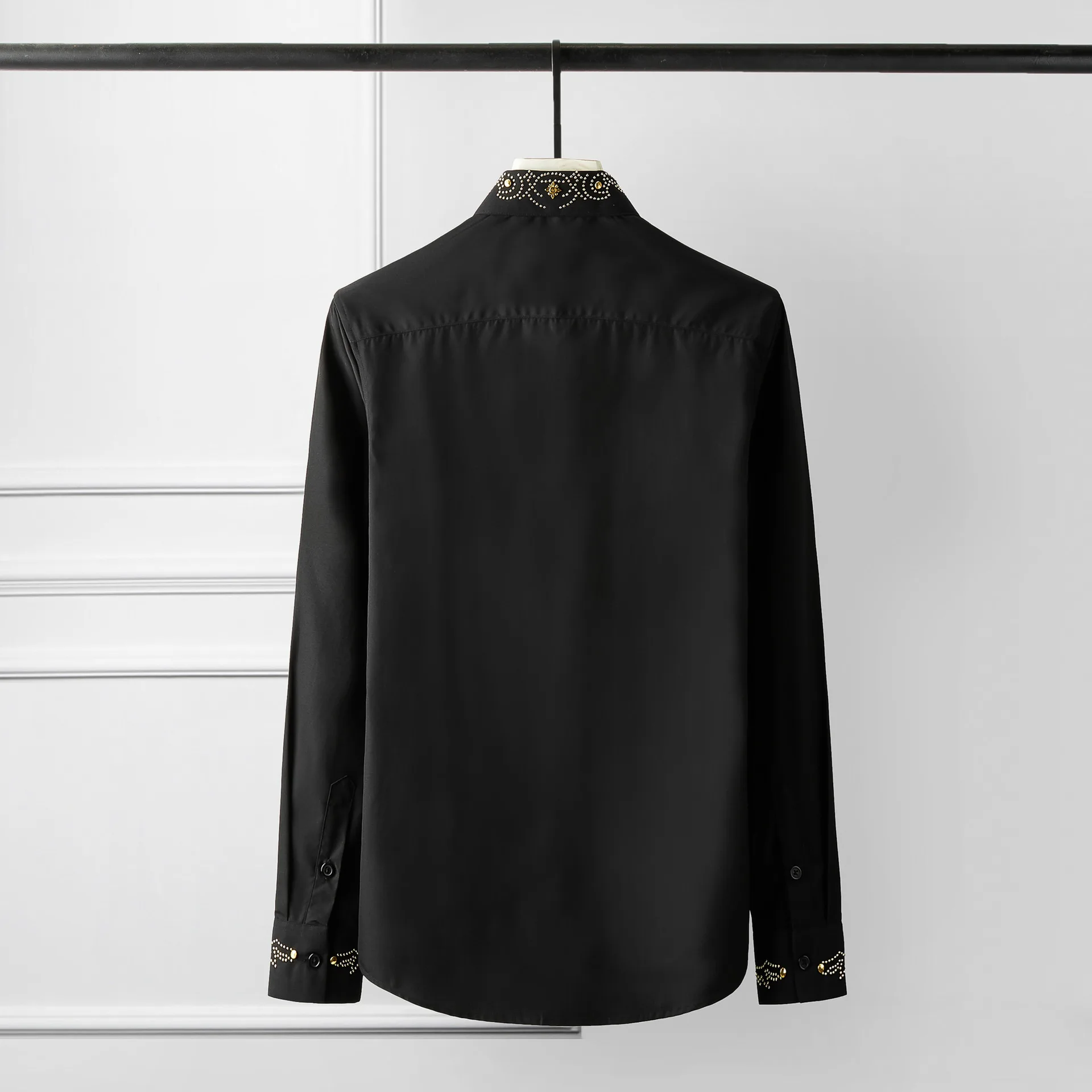 Minglu протектор черно-белые мужские рубашки Роскошный Королевский заклепки с