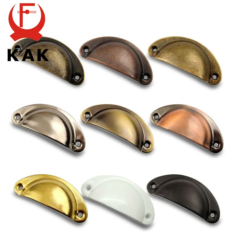 kak 20pcs retro metal kitchen drawer cabinet door handle and furniture knobs hardware cupboard antique brass shell pull handles free global shipping