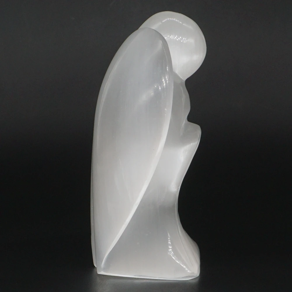 

3.5" Angel Statue Natural Gemstone Selenite Satin Spar Crystal Carved Reiki Healing Figurine Decor #70