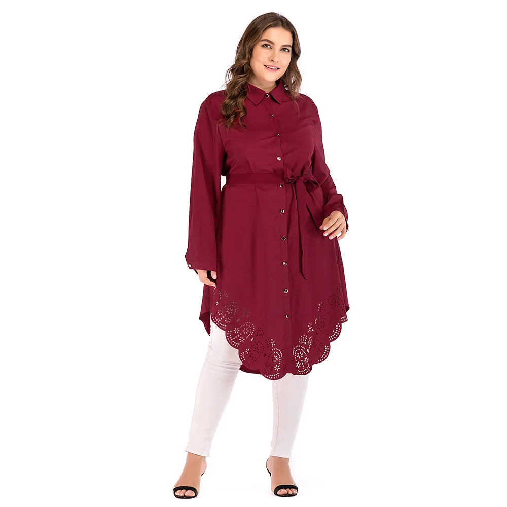 2019 Fashion Large Size Women's Loose Long-sleeved Hollow Personality Dress Temperament Lace Female | Женская одежда