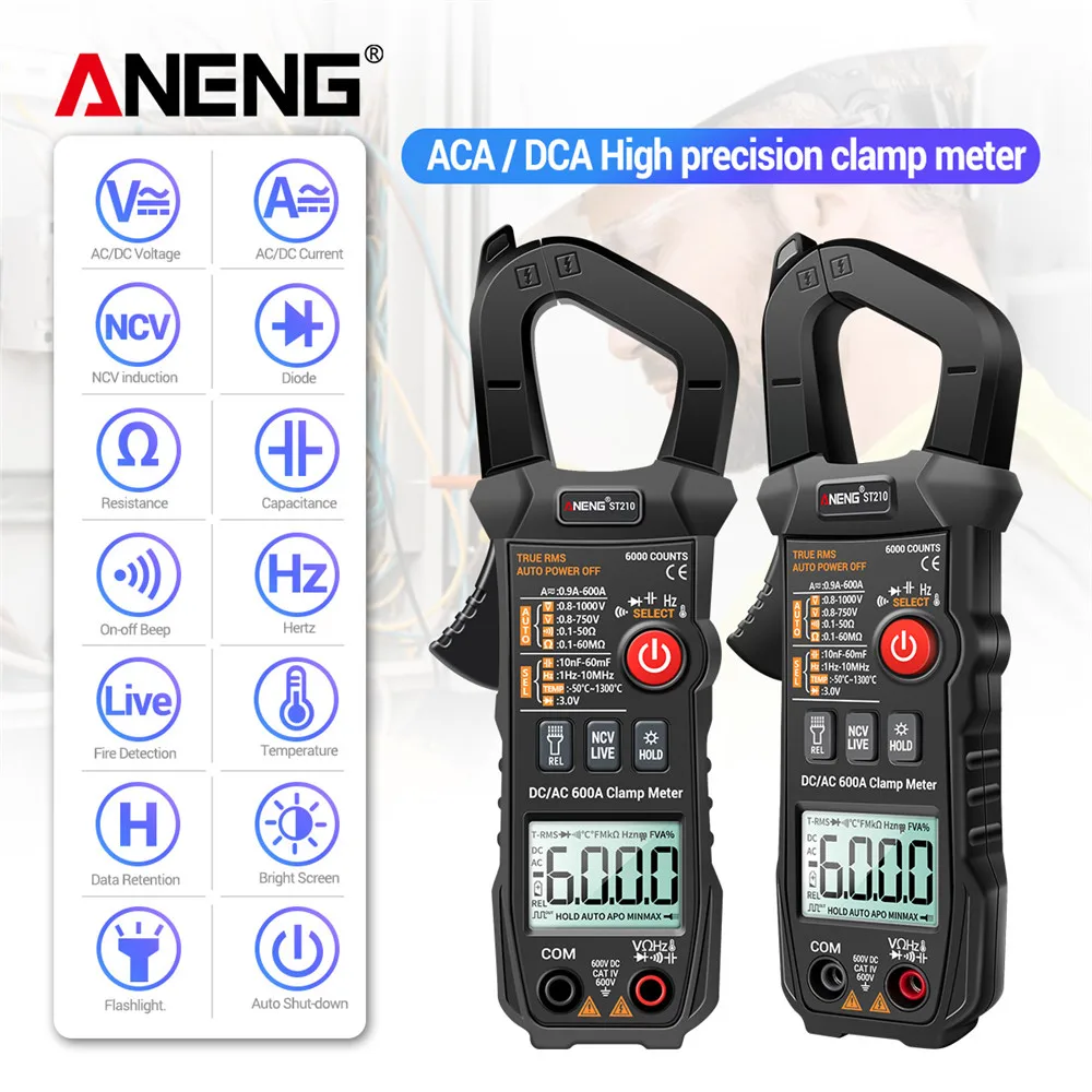 ANENG ST210 True RMS 6000 Counts  Professional Clamp Meter DC/AC 600A Digital Multimeter Clamp Current Tester for Eletric Tool