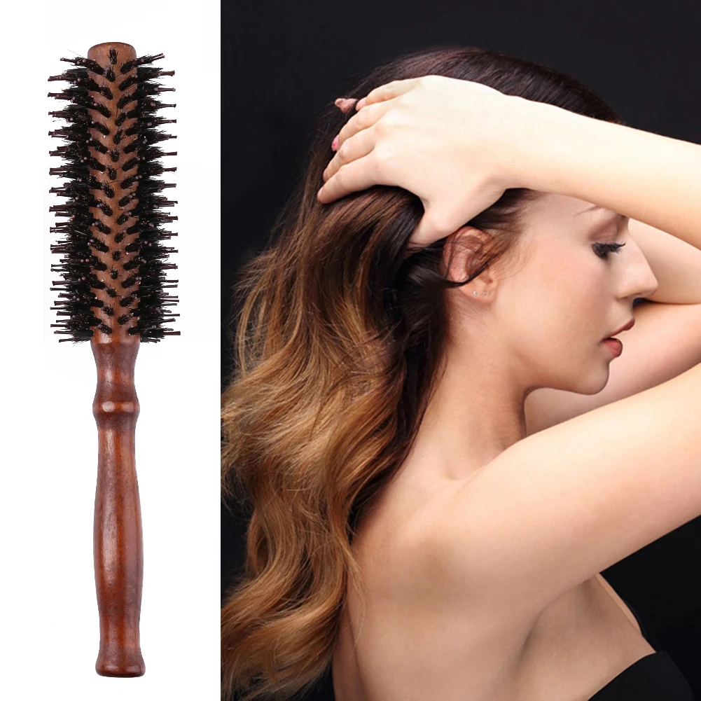 

Wooden Handle Curly Hair Comb Anti Static Boar Bristle Round Hair Styling