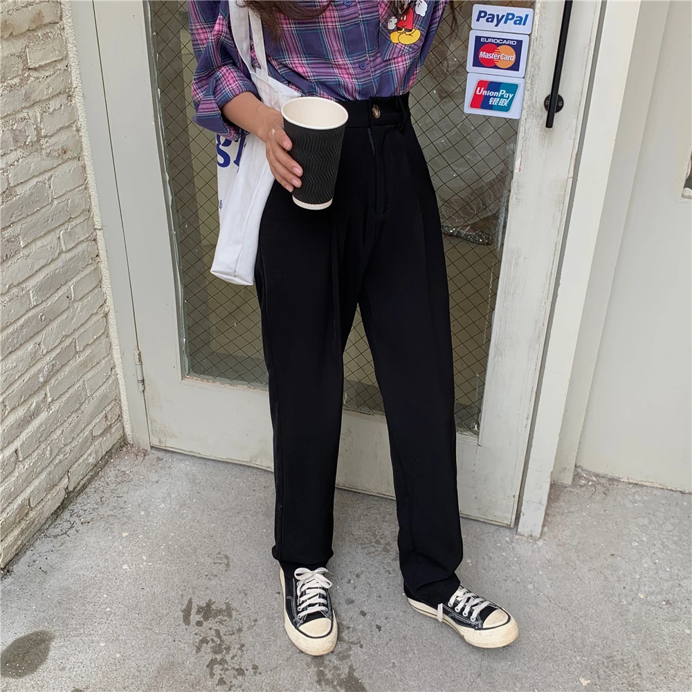 Elegant Formal High Waist Harem Straight Pants Women Bottom 2020 New Autumn OL Solid Fashion Loose Suit Trousers Female