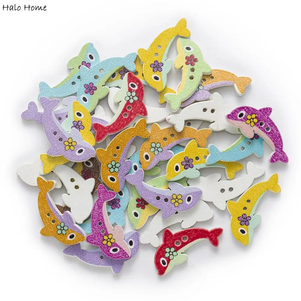 30 шт. с рисунком дельфина деревянные пуговицы для пришивания Скрап одежда