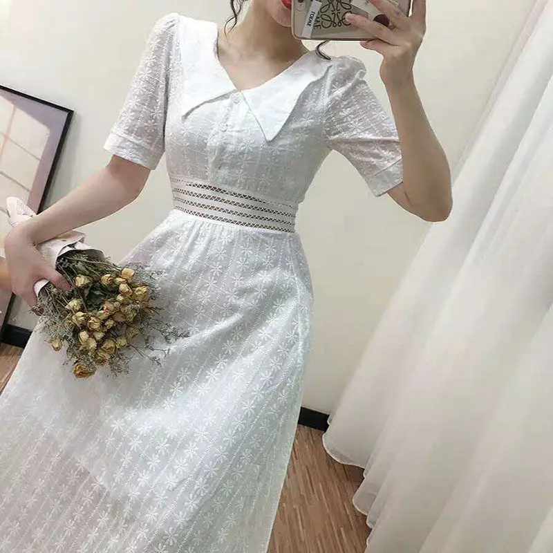 

2021 Women Spring Summer Vintage A-line Dresses Ladies Solid Square Collar Puff Sleeve Dress Female Elegant Pleated Vestido K852