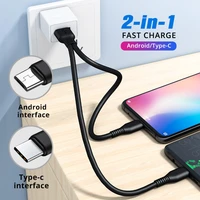 2 in 1 micro usb c cable mobile phone charger cable splitter usb short cable type c charge cord 2in1 data transfer android wires
