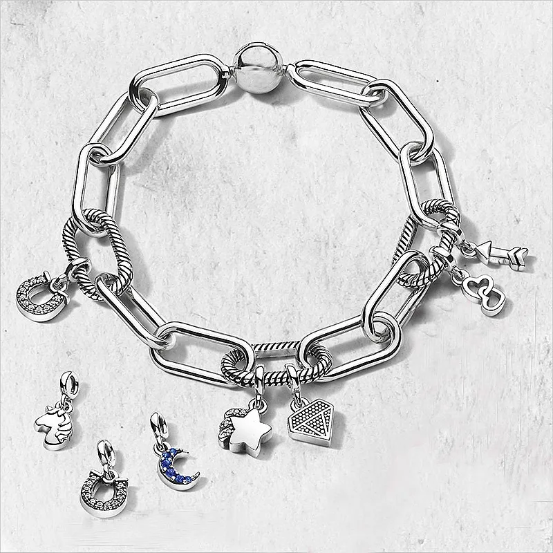 

100% 925 Sterling Silver Pan Bracelet Snake Chain Pattern Circular Clasp Bangle Fit Women Bead Charm Fashion Jewelry