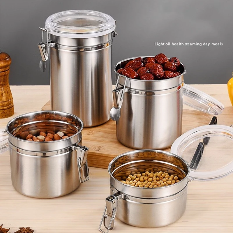 

Stainless Steel Airtight Canister Set, Food Storage Container for Kitchen Counter, Tea, Sugar, Coffee, Flour Canister