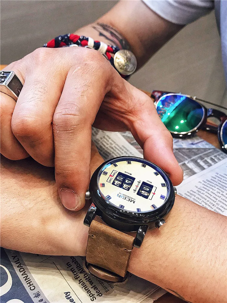MEGIR Индивидуальные цифровые барабанные роликовые часы люксовый бренд кварцевые
