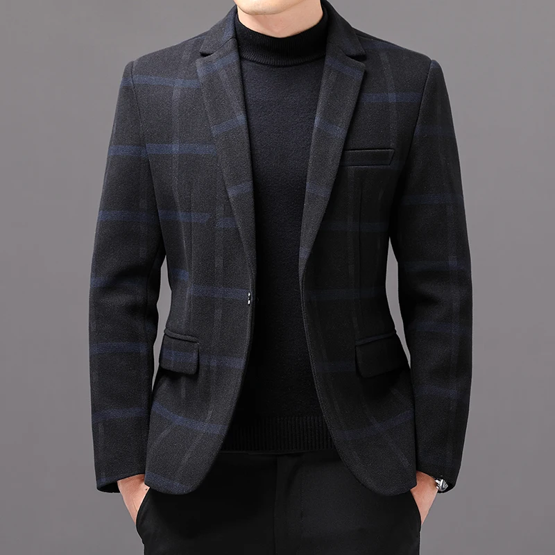 

2021 Brand clothing Fashion New Men's Casual Business Plaid Slim Fit Suit Jacket Formal Dress Blazers Jacket Suit Coat S-3XL