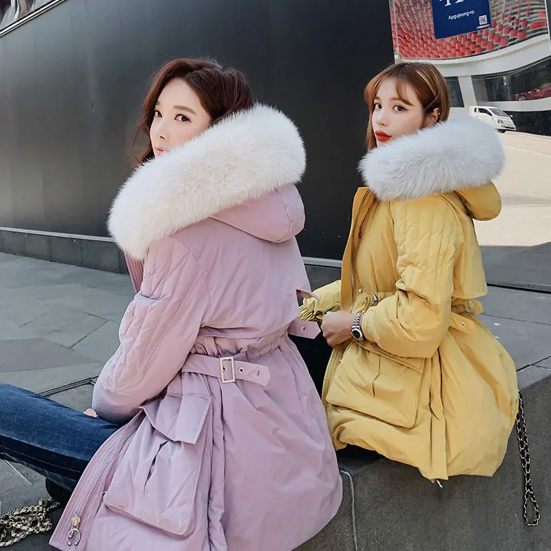 Dabuwawa зимняя женская парка на 90% утином пуху с воротником из лисы плотное женское
