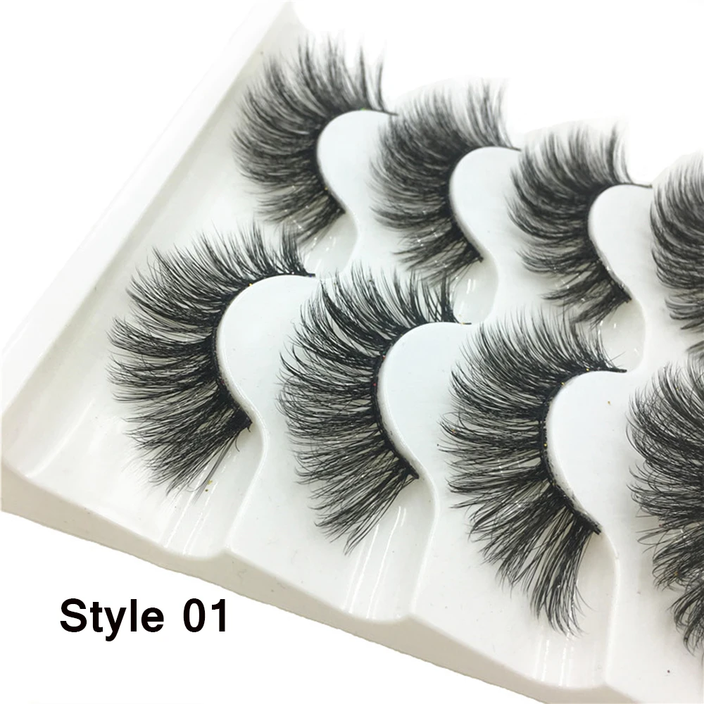 5 Pairs/Set 3D Faux Mink Hair False Eyelashes Fluffy Wispy Natural Long Lashes Handmade Eye Makeup Extension Tools