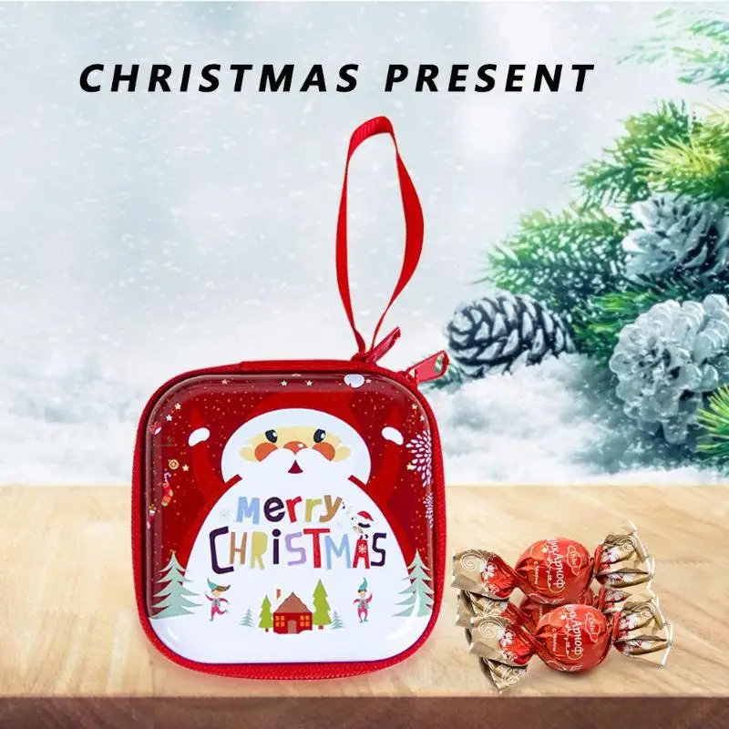 Christmas Money Wallet Tinplate Square Zipper Coin Purse Cartoon Santa Claus Snowman Storage Candy Boxes Children Gift 2020 | Дом и сад