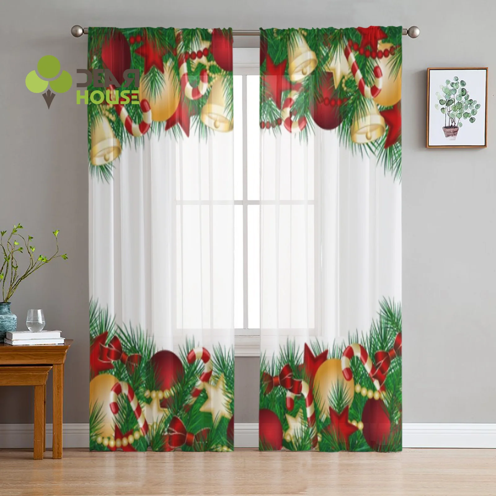 

Рождественские украшения, шарики, конфеты, прозрачные шторы для гостиной, спальни, шифоновые тюлевые шторы на Рождество, шторы