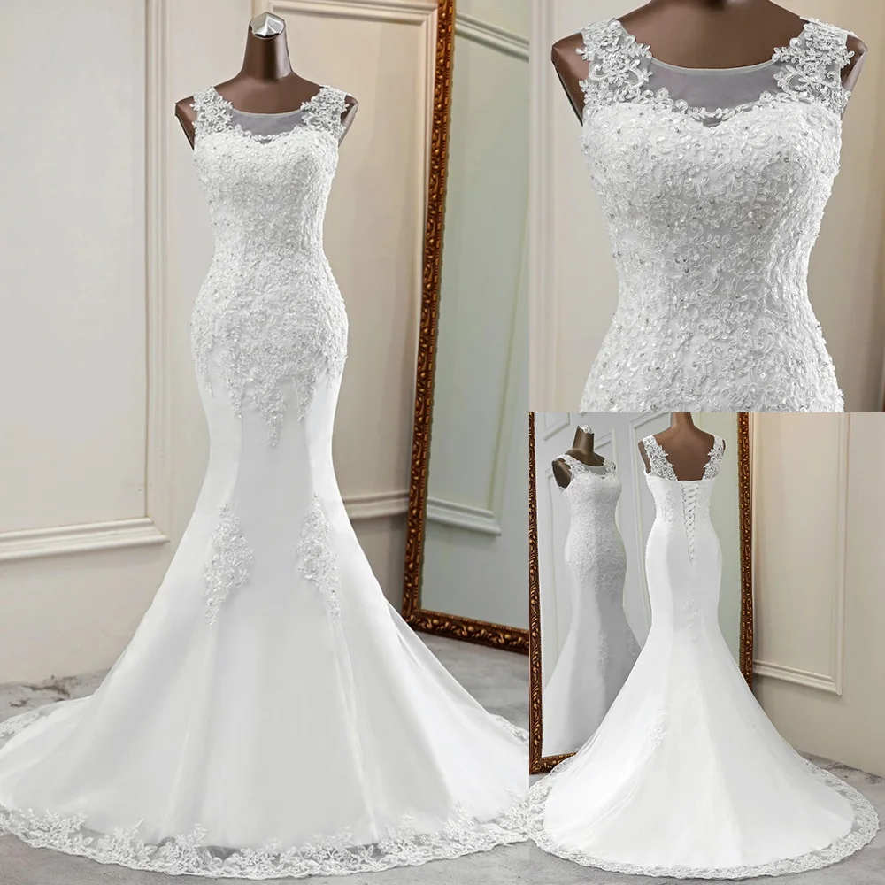 Applique mermaid wedding dresses lace vestidos de novia 2020 marriage sleeveless bride dress gowns sereia | Свадьбы и торжества