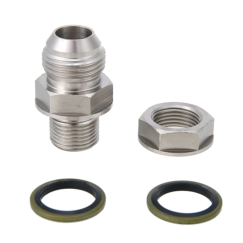 1pc Car Turbo Steel Oil Pan Return Drain Plug Adapter Bung Fitting Gasket With NBR Oil Seal 10AN-M18x1.5mm Repair Accessories
