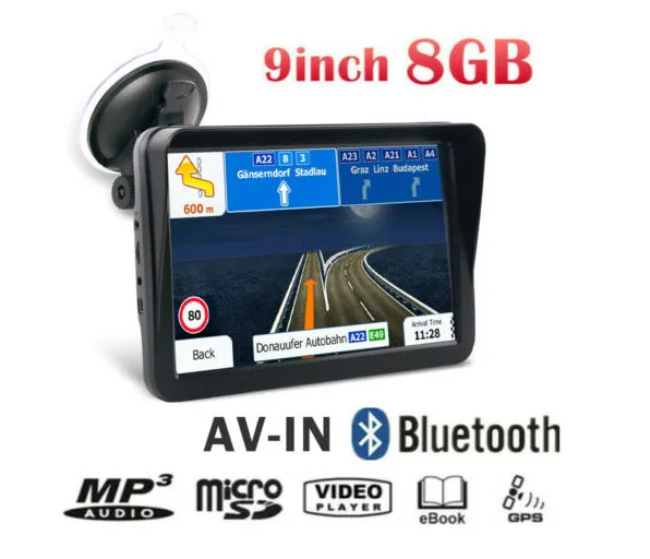Bluetooth 9 дюймов автомобиль грузовик gps емкостной экран с AV-IN загружен Европа карта