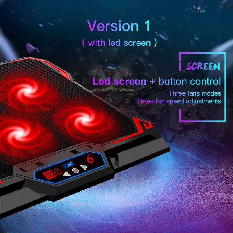 coolcold 17inch gaming laptop cooler six fan led screen two usb port 2600rpm laptop cooling pad notebook stand for laptop free global shipping