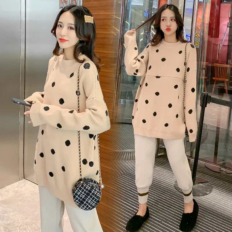 8805 # осенние вязаные свитера для кормящих мам свободные пуловеры грудного