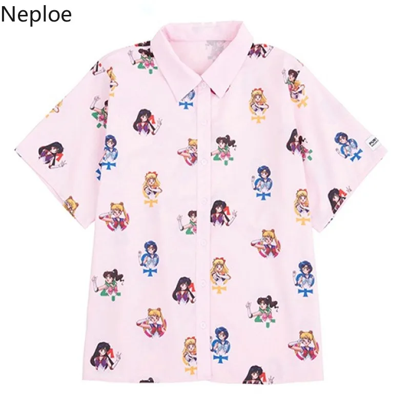 Neploe Сейлор Мун розовые рубашки с коротким рукавом Harajuku Ulzzang Tumblr женская летняя блузка повседневная косплей милый забавный японский Топ