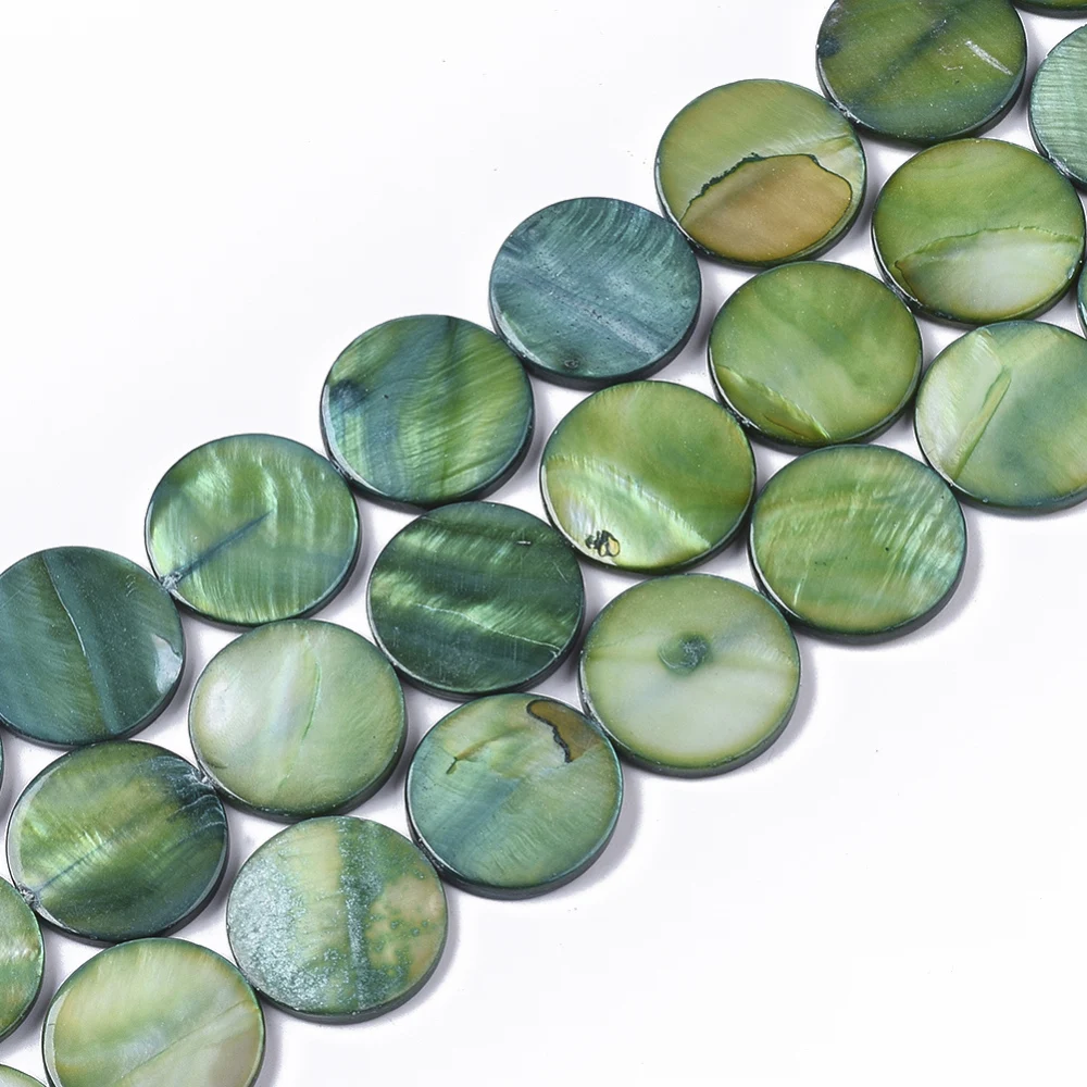 

1 Strand Freshwater Shell Beads Strands Dyed Flat Round Dark Green 19.5~20.5x2.5~3.5mm Hole: 1mm about 20pcs/Strand