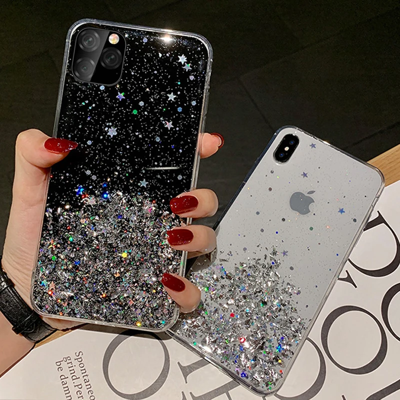 Блестящий чехол из серебристой фольги с изображением звездного неба для