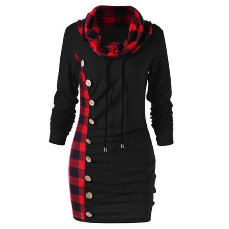 

Female's Long Sleeves Autumn Winter Tops Wear New Plaid Patchwork Sweatshirt Dress Ladies Long Loose Casual Hoodies Tee Tops Hot