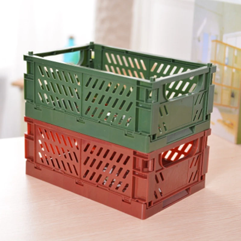 

4Pcs Collapsible Basket Folding Storage Box Crate Plastic Container Durable Transportable Foldable Basket Random Colours