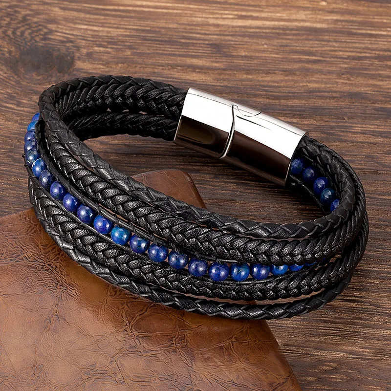 Браслет мужской из натурального камня браслет ручной работы нержавеющей стали с