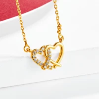 clavicle chain pendant double heart tiny zirconia yellow gold filled romantic charm womens pendant necklace gift