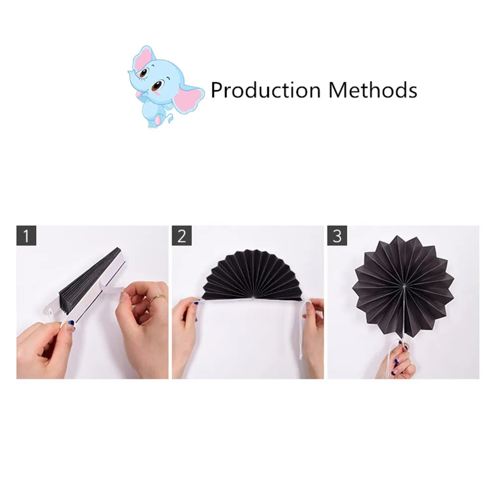 8pcs DIY Paper Crafts Paper Fans Black Goden Wedding Party Birthday Festival Decor Photo Backdrop Hanging Flower Paper Fan