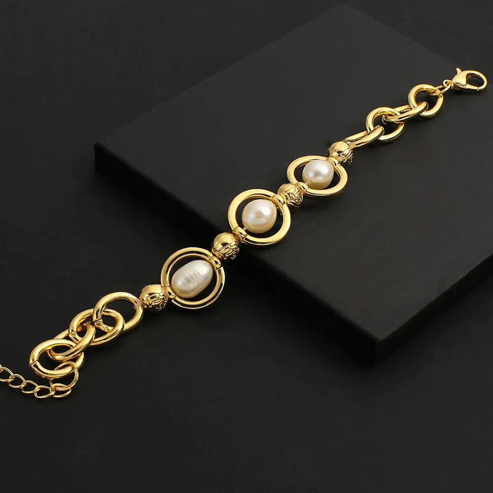 

ALLYES Boho Pearl Beads Rose Pattern Hollow Ball Pendant Bracelet Charm Thick Link Chain Bracelets Bangle Female Jewelry Gifts