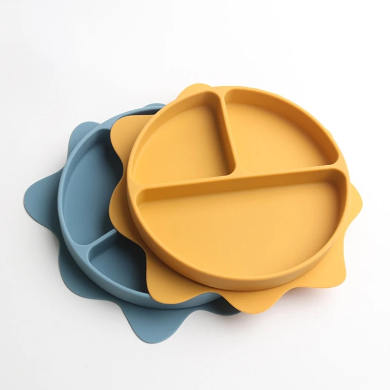 

Baby Suction Cup Bowl Non-toxic BPA-Free Silicone Sun Shaped Divided Dinner Plate Infants Learning Feeding Dish Newborn H3CD