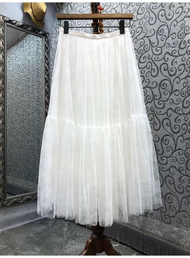 Ball Gown Skirts 2022 Spring Summer Fashion Designer Skirt Women Sexy Tulle Mesh Lace Embroidery Long White Black Purple Skirts