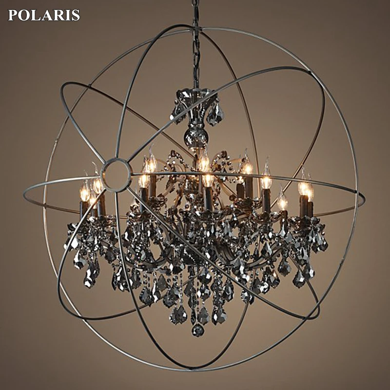 

Vintage Smoke Crystal Chandelier Lighting Orb Black Candle Chandeliers Pendant Hanging Light