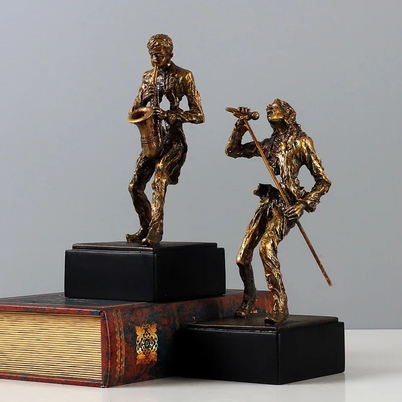 

Creative Retro Music Figure Team Figurine Abstract Character Art Sculpture Resin Art&Craft Living Room Office Ornaments R2342