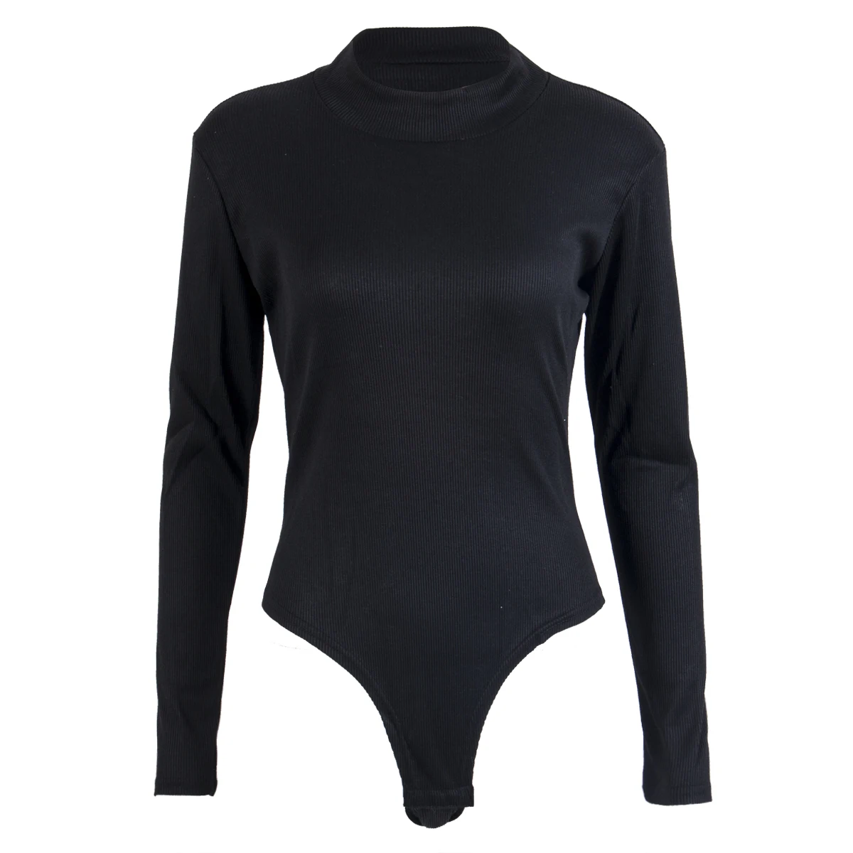 

Women Knitted Striped Bodysuit Long Sleeve Solid Color Mock Neck Outfit Wild Fashion Bodycon Jumpsuit