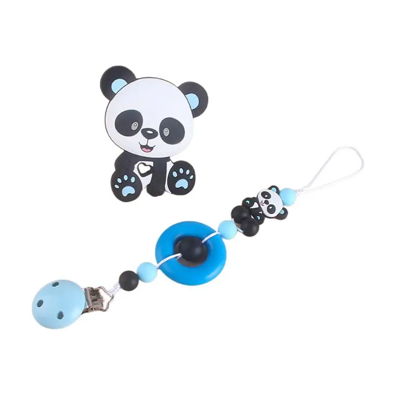 

2Pcs Baby Pacifier Chain Cartoon Bear Teether Set Nipple Clip Holder Infant Silicone Teething Soother Molar Toys Gifts
