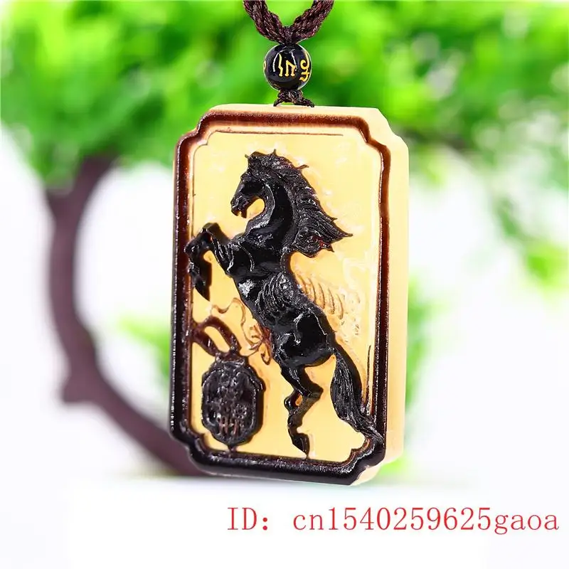 

Ox Horn Horse Pendant Necklace Chinese Charm Jewelry Carved Gifts Collectibles Natural Fashion Amulet