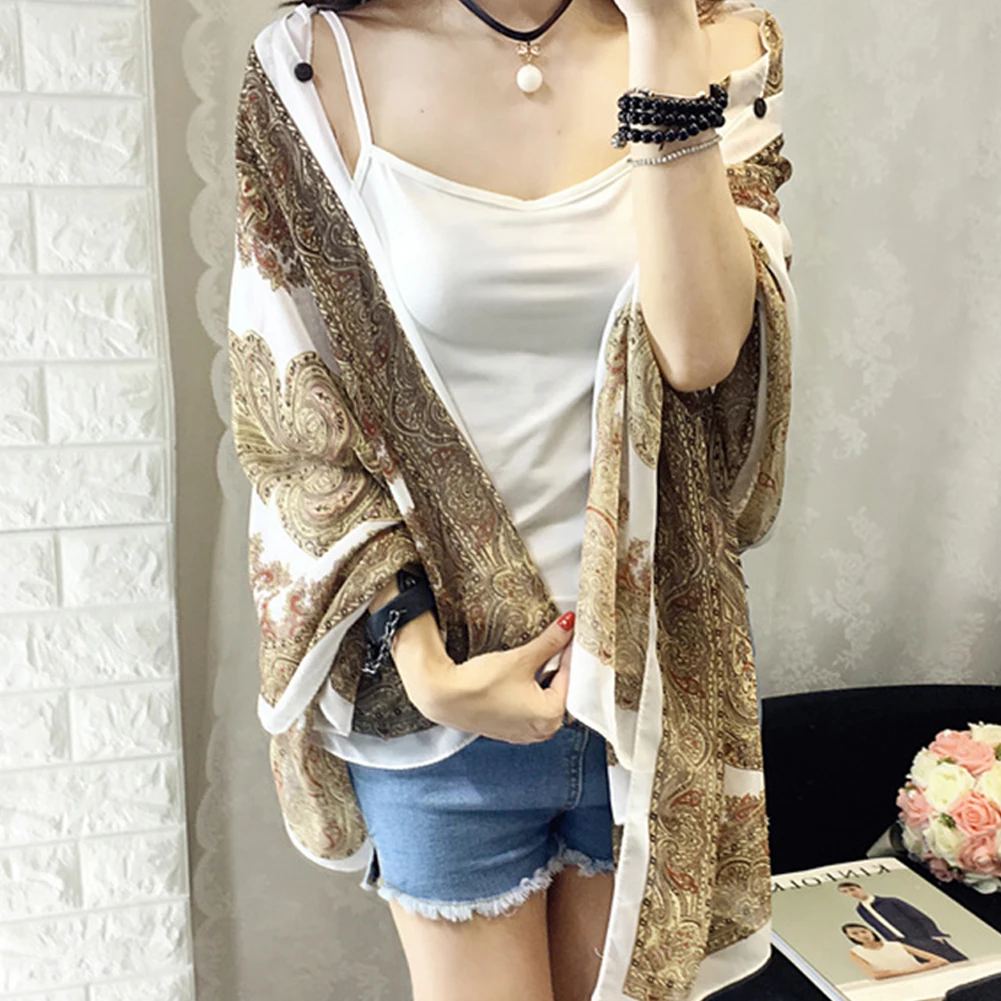 Женские летние шифон Готический в цветочек с отложным воротником свободные