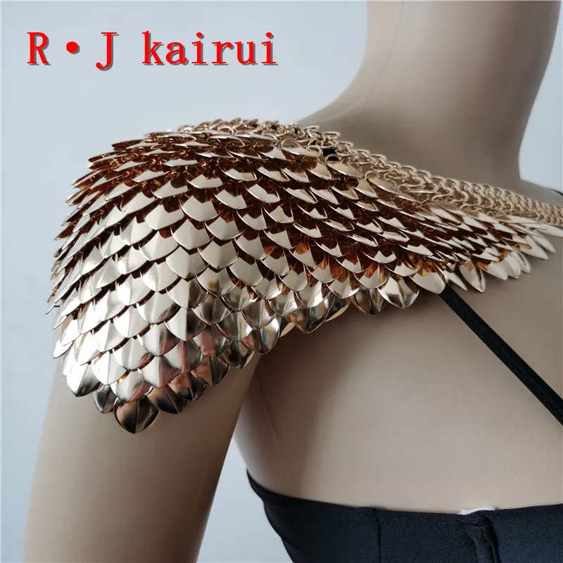 New Fashion Scalemail Mermaid Gold Fish Scales Shoulder Chains Layers Scale Chainmail Gold Single Fish Scale Shoulder Jewelry