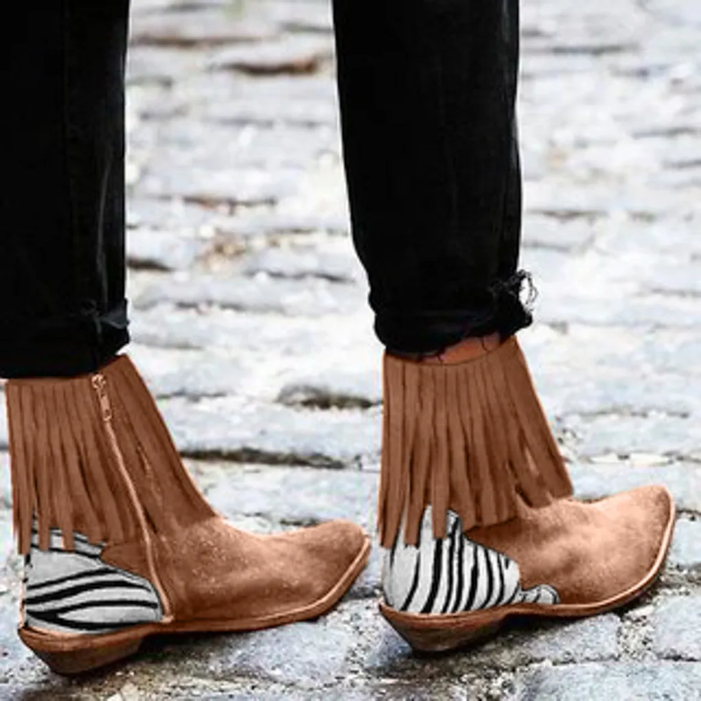 Женские ботинки на плоской подошве с кисточками и острым носком обувь низком