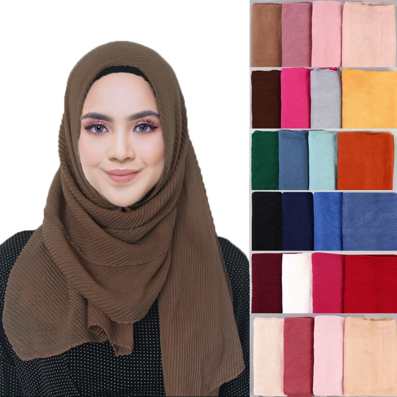 

Women's Pleated Crinkle Cotton Hijab Scarf Muslim Plain Head Wrap Shawl Wrinkled Scarves Soft Islamic Headscarf Large Size