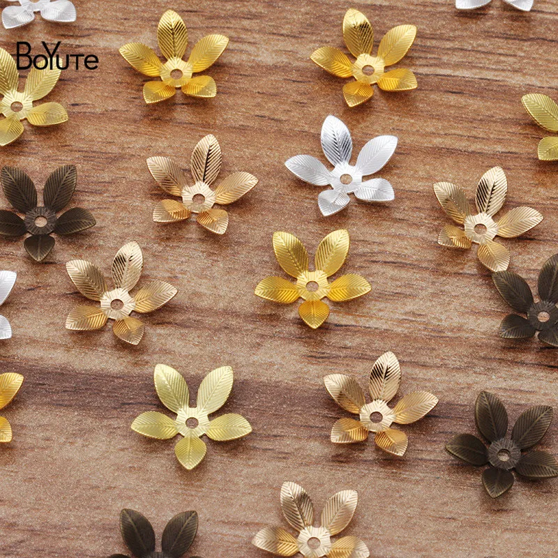 BoYuTe 200 шт 13 мм штамповки латунные Цветочные бусины колпачки плавающие амулеты Diy