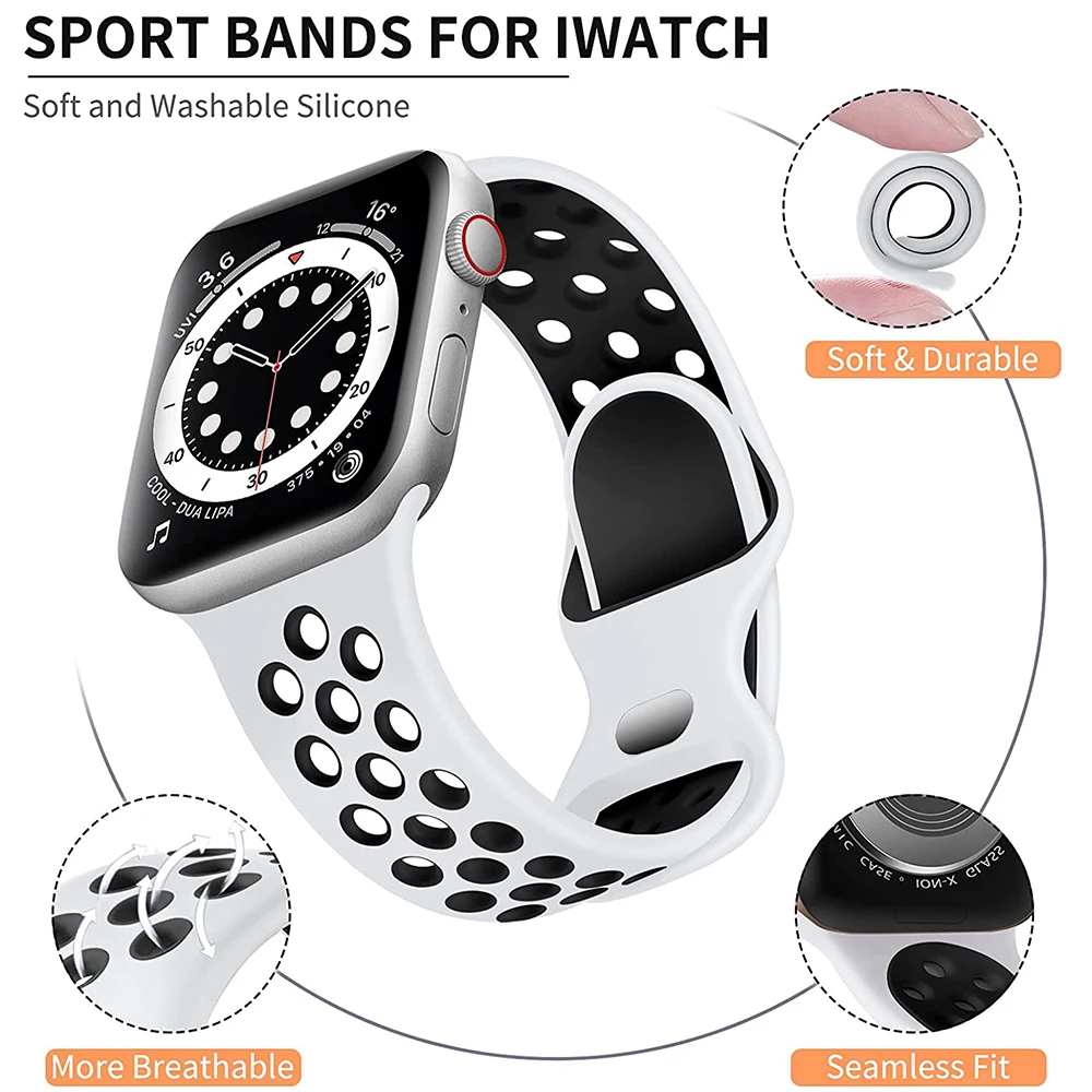 Silicone Strap For Apple Watch band 44mm 40mm 38mm 42mm 44 mm soft Breathable watchband correa bracelet iWatch 3 4 5 6 se band