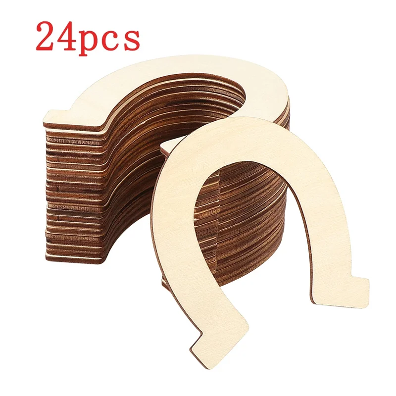 

24PCS Unfinished Wooden Hanging Pendant With Horseshoe Shape Wooden Hand-Made DIY Craft Tool For Wedding Decoration