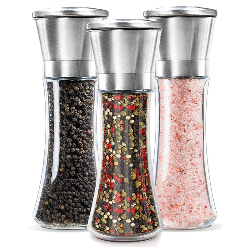 

Salt and Pepper Grinder Set Of 3 Tall Salt and Pepper Shakers Stainless Steel Pepper Mill Shaker and Salt Grinders Mills Set wit