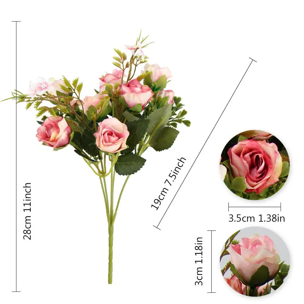

Silk Rose Bouquet 4 Bundle Artificial Rose Flowers for Bride Wedding Home Party Decoration Fake Flowers Faux Mother's Day Gift