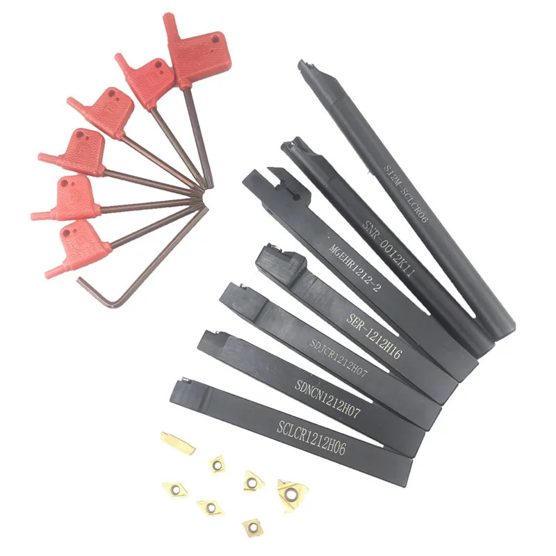 

21PCS 12mm Shank Lathe Boring Bar Turning Tool Holder Set + 7pcs Carbide Inserts + Wrench MGEHR1212-2/SDNCN1212H07 TP-056