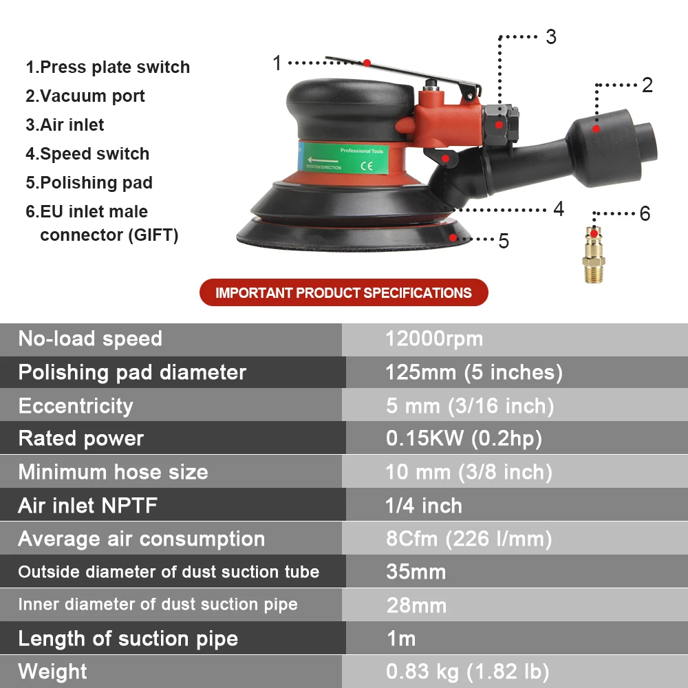 FivePears пневмошлифмашинка для авто пневматическая 125MM Вакуумная орбитальная
